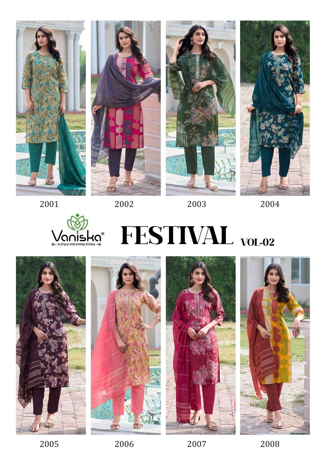 FESTIVAL VOL-2 BY VANSIKA MODAL CHANDERI FANCY KHATI SEQUENCE WORK KURTI PANT WITH  DUPATTA 