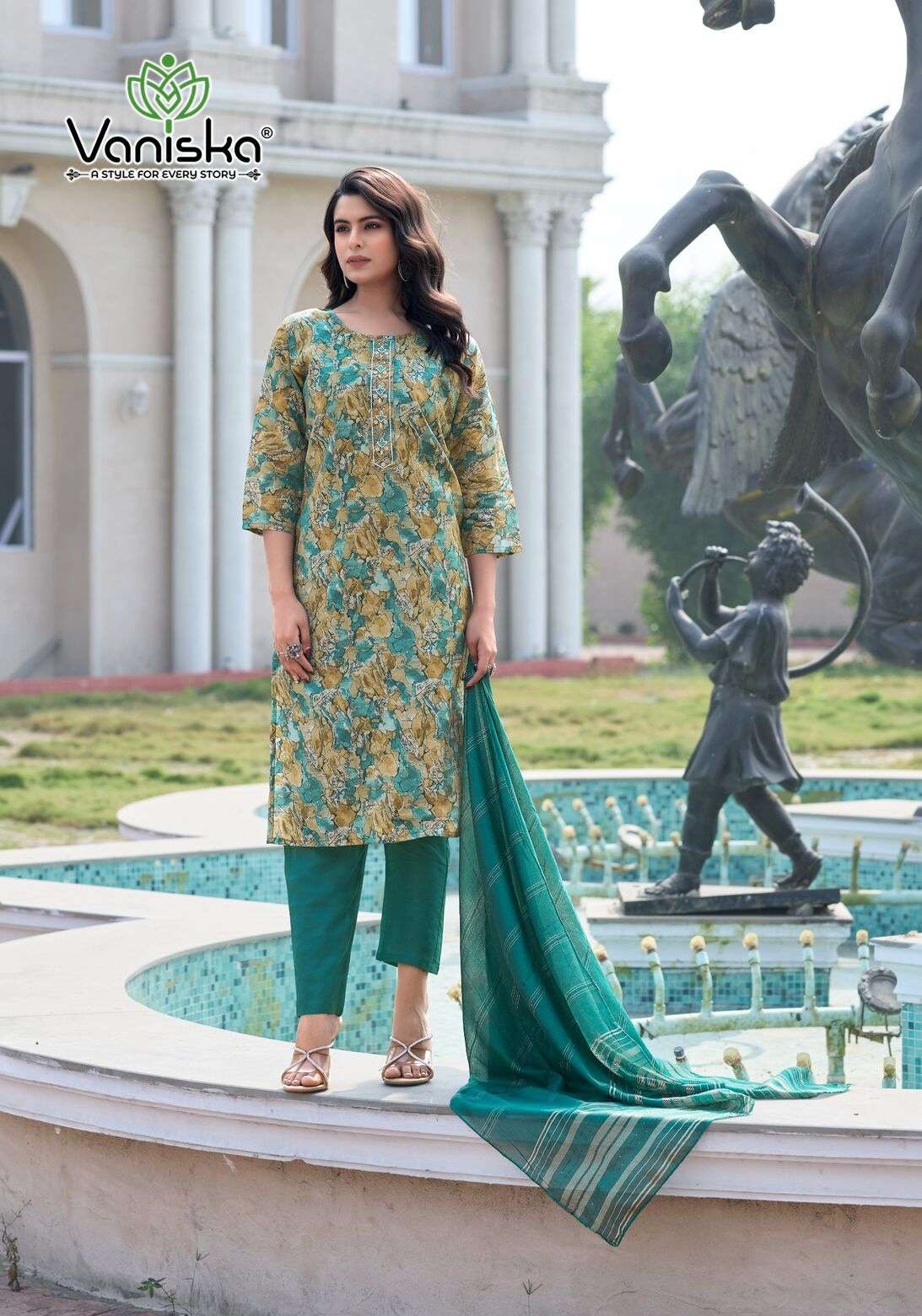 FESTIVAL VOL-2 BY VANSIKA MODAL CHANDERI FANCY KHATI SEQUENCE WORK KURTI PANT WITH  DUPATTA 