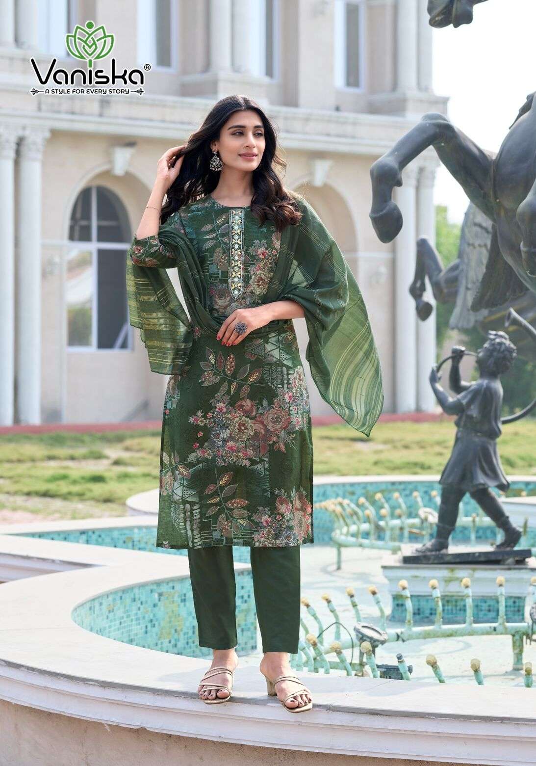 FESTIVAL VOL-2 BY VANSIKA MODAL CHANDERI FANCY KHATI SEQUENCE WORK KURTI PANT WITH  DUPATTA 