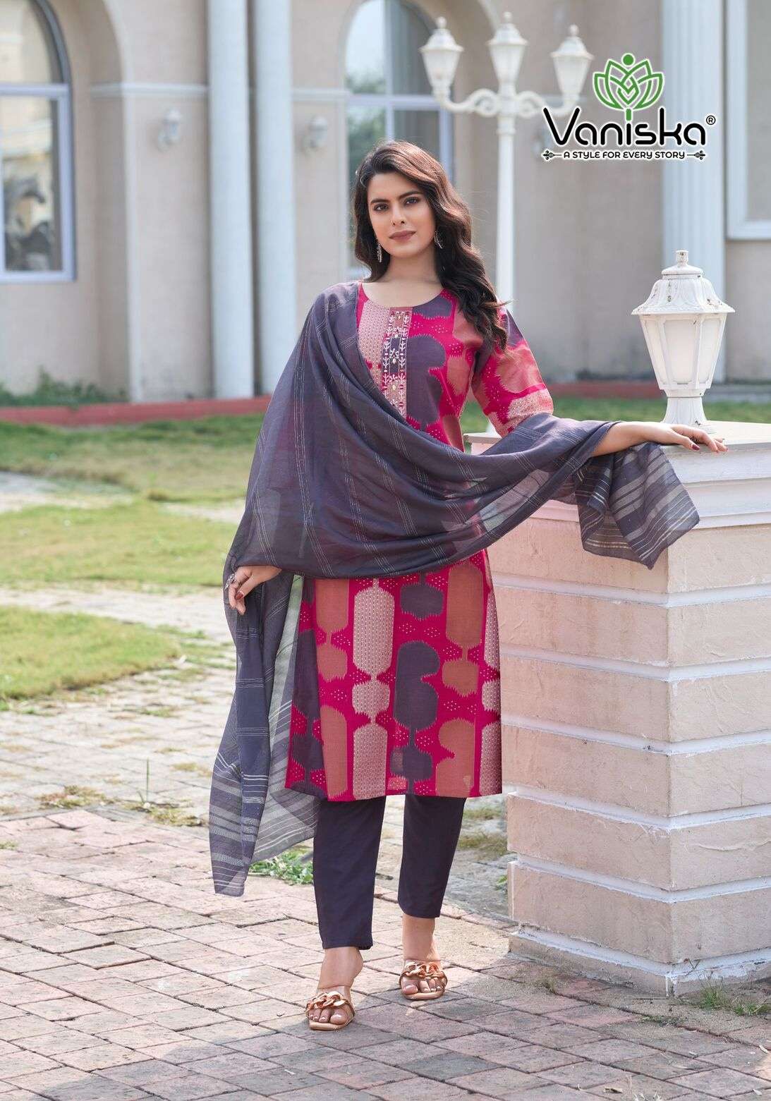 FESTIVAL VOL-2 BY VANSIKA MODAL CHANDERI FANCY KHATI SEQUENCE WORK KURTI PANT WITH  DUPATTA 