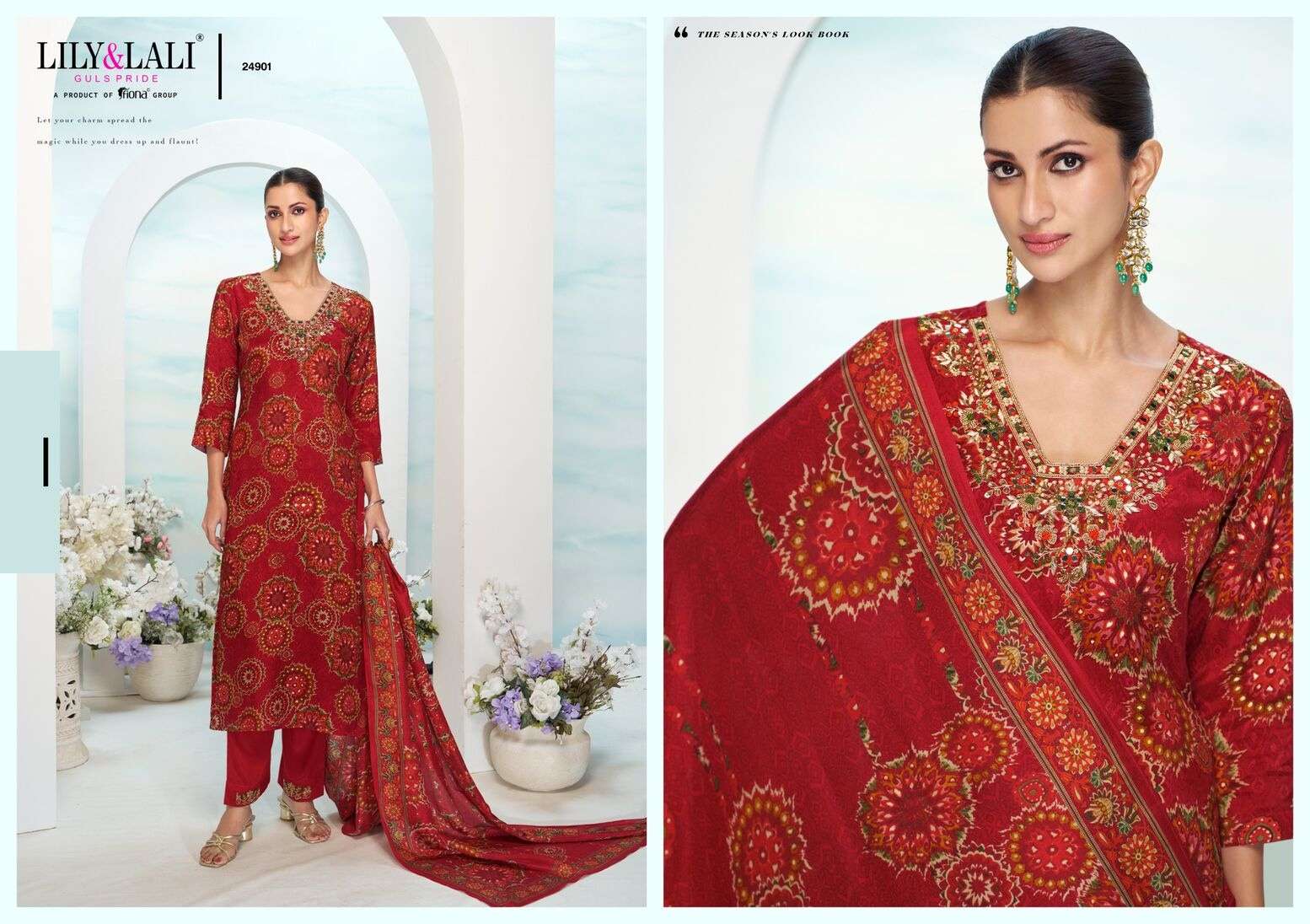 FLORISTA BY LILY & LALI IN NATURAL CREPE WITH LINING AND MIRROR HANDWORK 