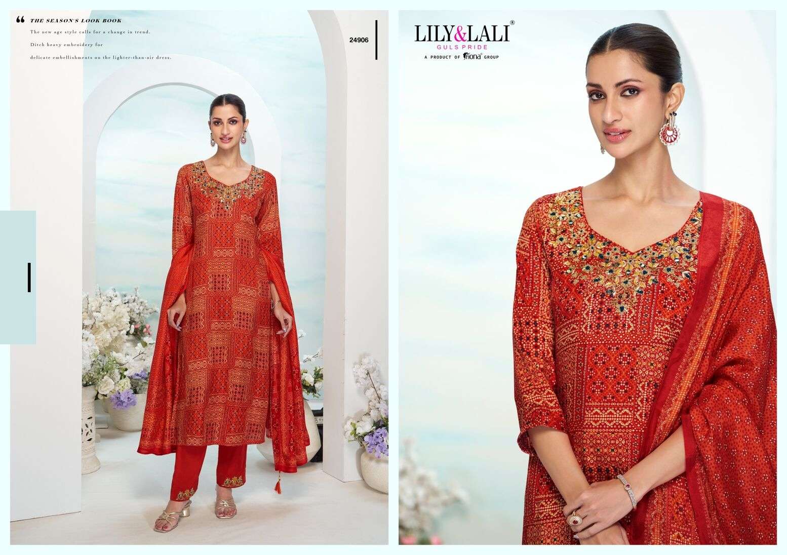 FLORISTA BY LILY & LALI IN NATURAL CREPE WITH LINING AND MIRROR HANDWORK 