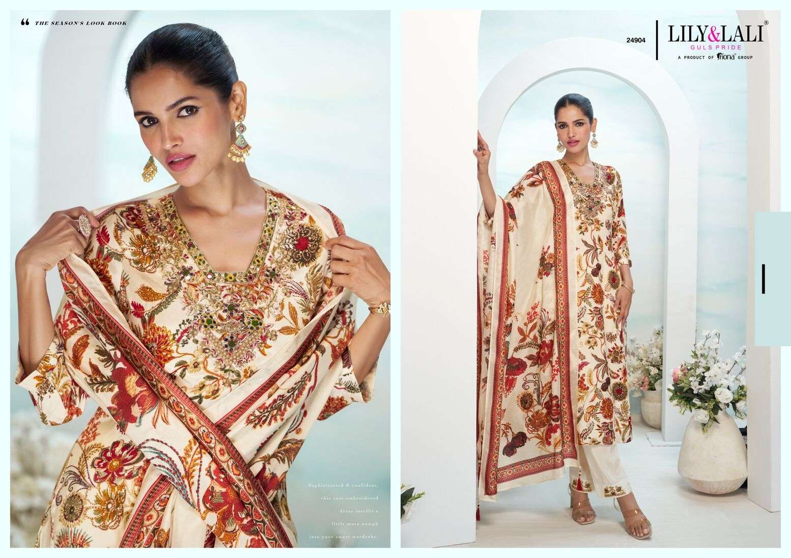 FLORISTA BY LILY & LALI IN NATURAL CREPE WITH LINING AND MIRROR HANDWORK 