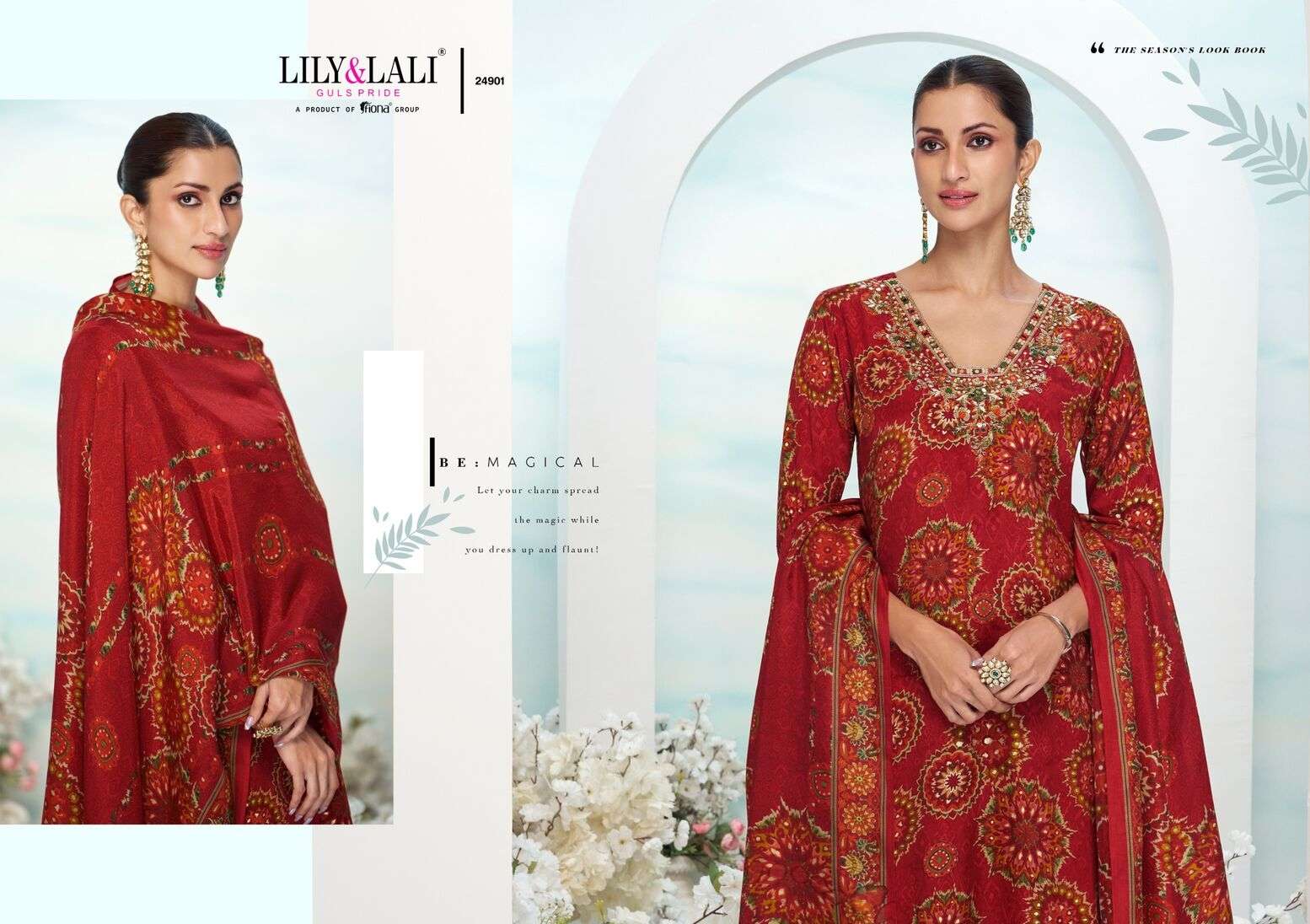 FLORISTA BY LILY & LALI IN NATURAL CREPE WITH LINING AND MIRROR HANDWORK 