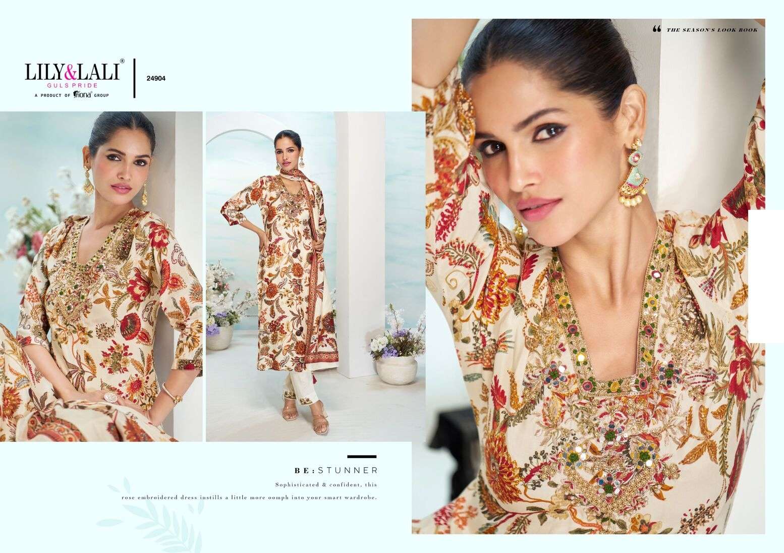 FLORISTA BY LILY & LALI IN NATURAL CREPE WITH LINING AND MIRROR HANDWORK 