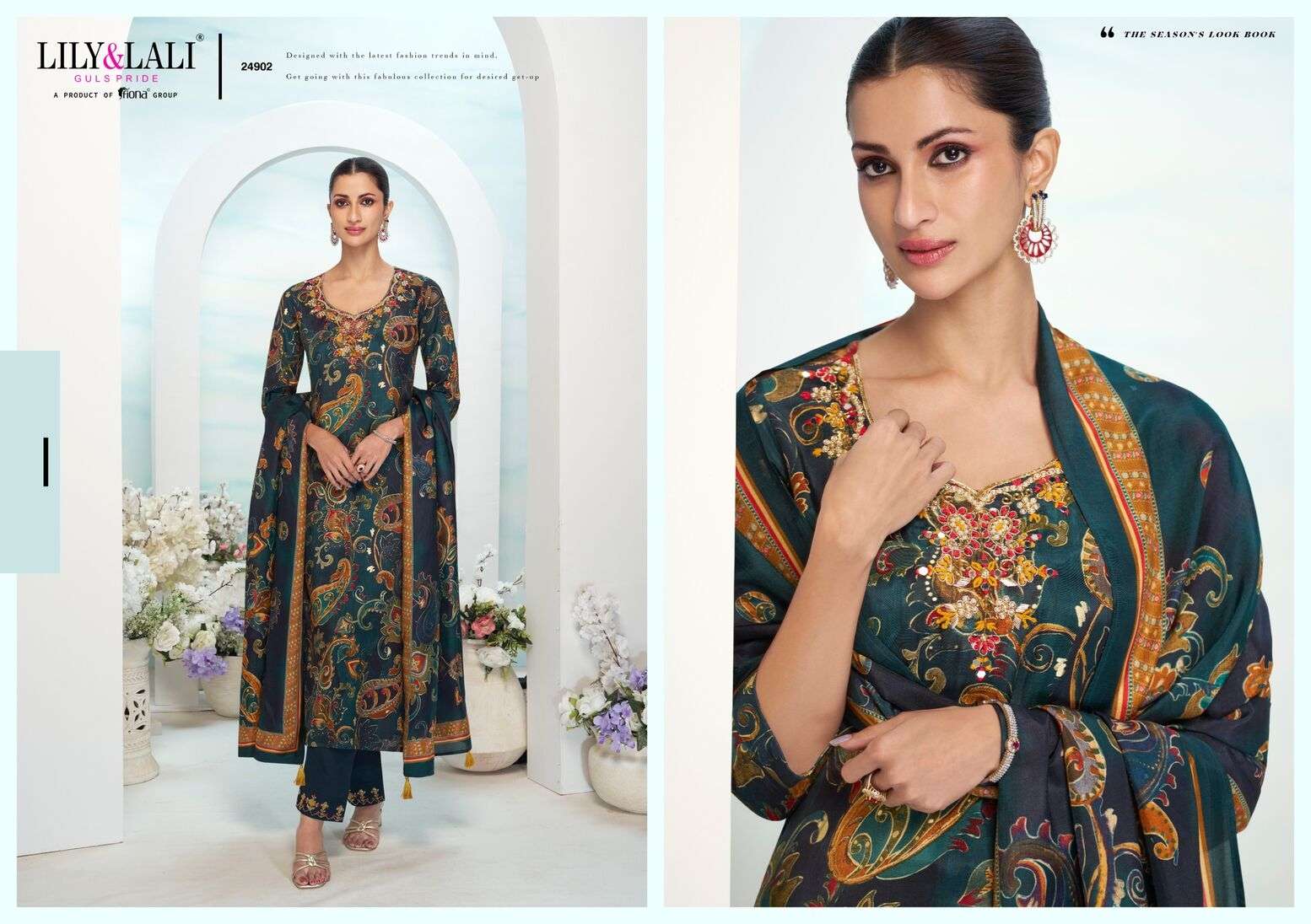 FLORISTA BY LILY & LALI IN NATURAL CREPE WITH LINING AND MIRROR HANDWORK 