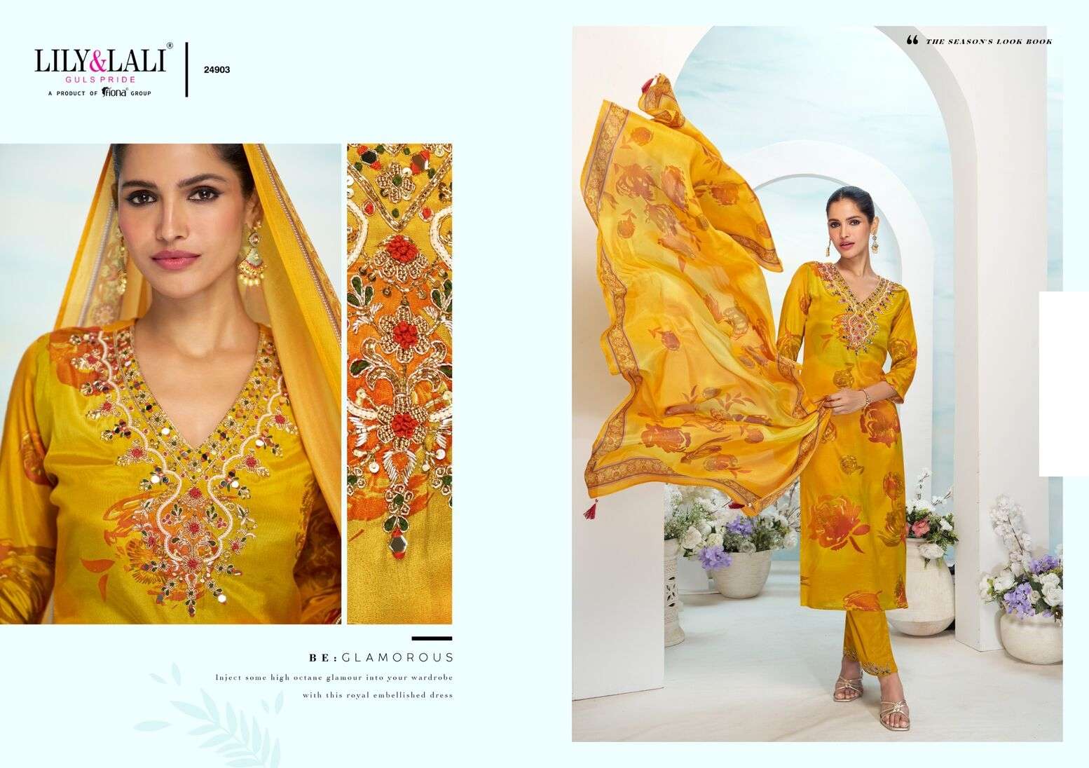 FLORISTA BY LILY & LALI IN NATURAL CREPE WITH LINING AND MIRROR HANDWORK 