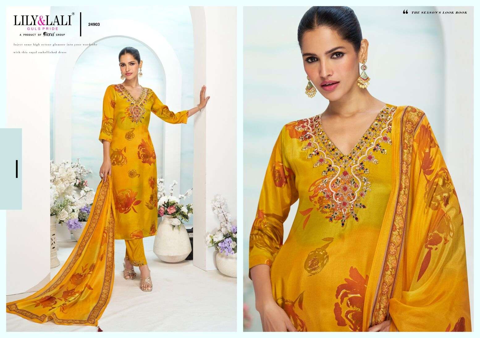 FLORISTA BY LILY & LALI IN NATURAL CREPE WITH LINING AND MIRROR HANDWORK 