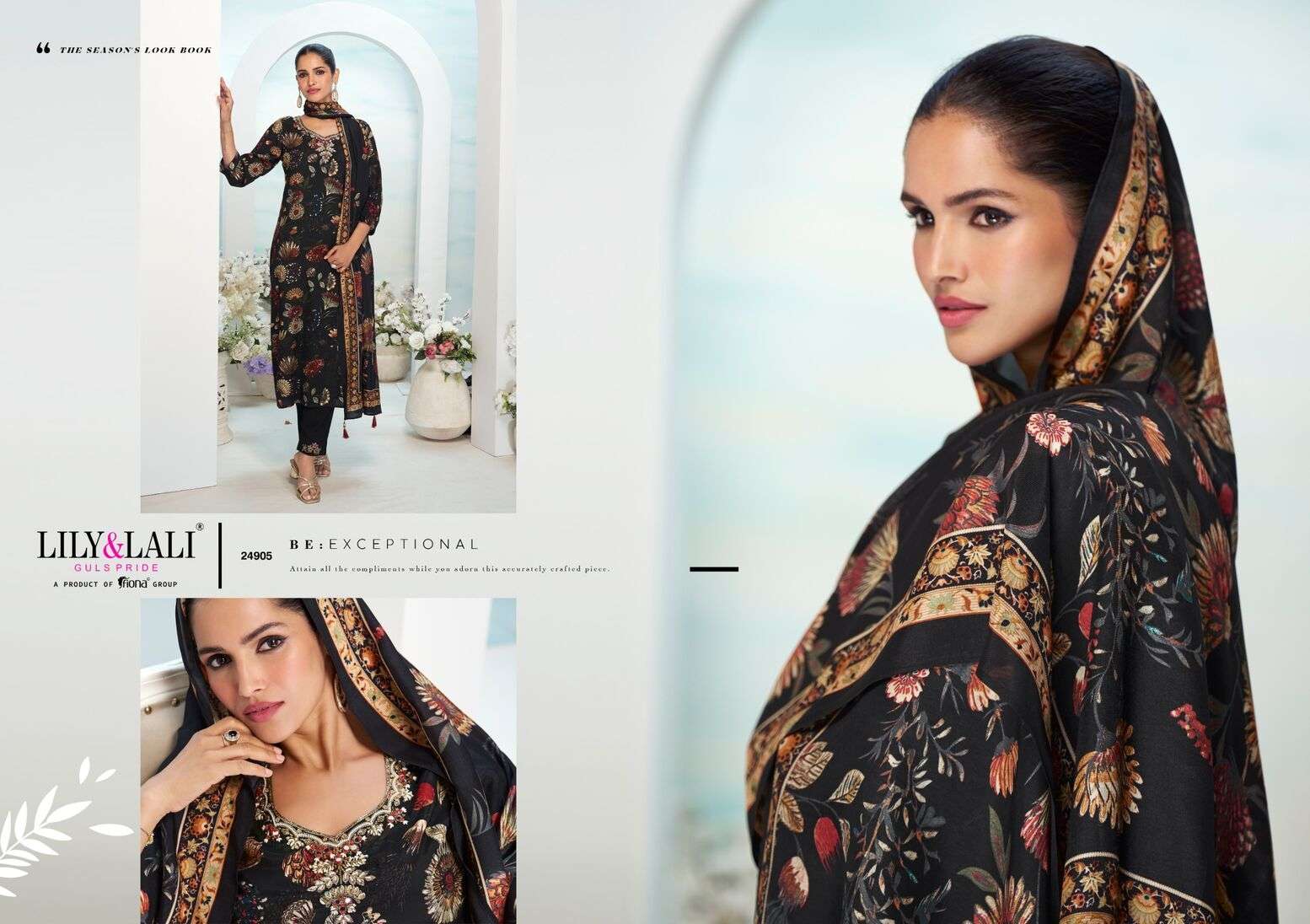 FLORISTA BY LILY & LALI IN NATURAL CREPE WITH LINING AND MIRROR HANDWORK 