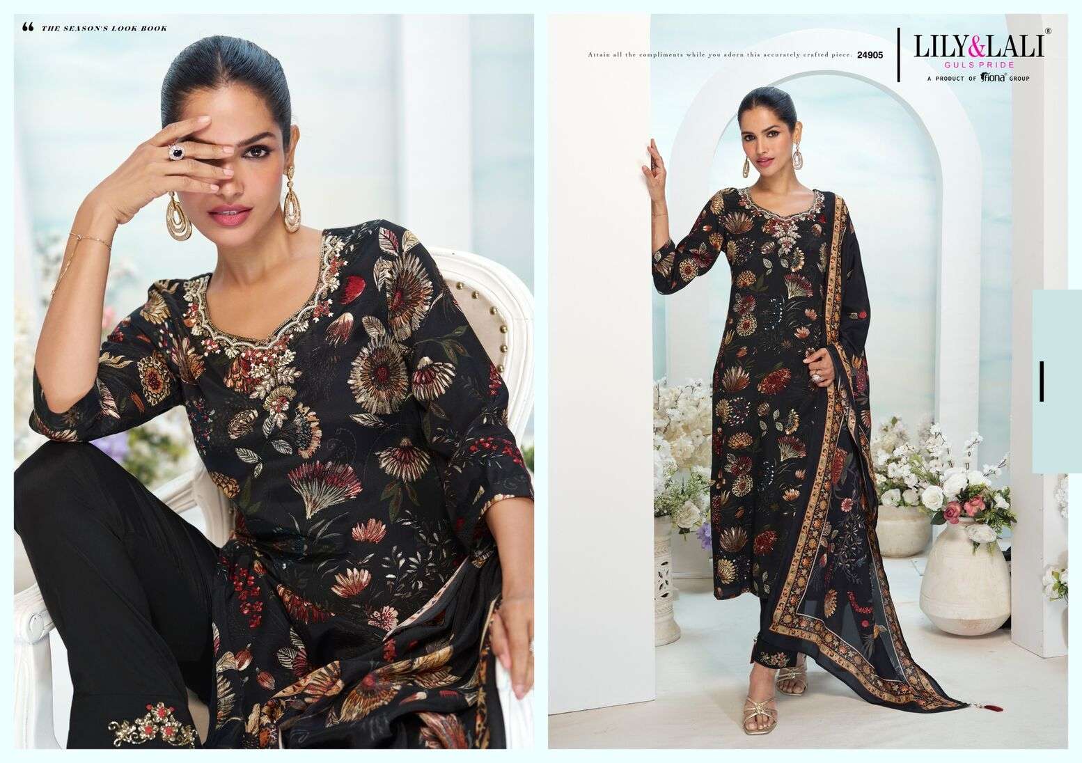 FLORISTA BY LILY & LALI IN NATURAL CREPE WITH LINING AND MIRROR HANDWORK 