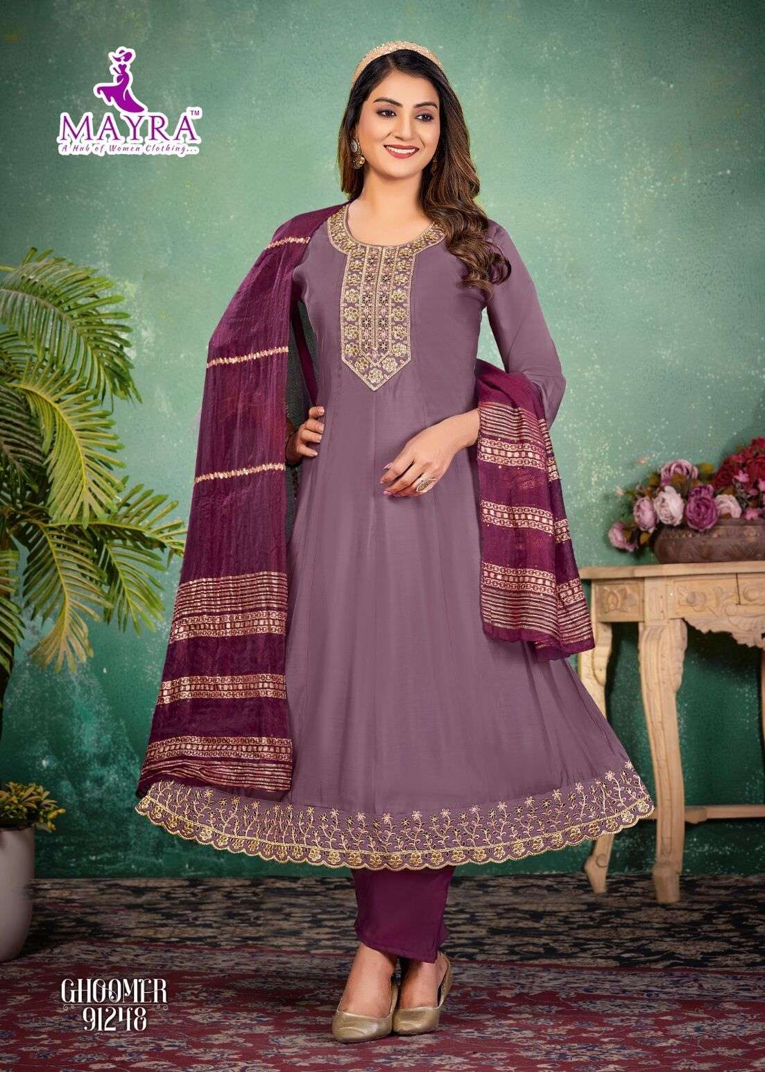 GHOOMER BY MAYRA FASHION IN HEAVY ROMAN SILK WITH SEQUENCE EMBROIDERY GALA WORK 