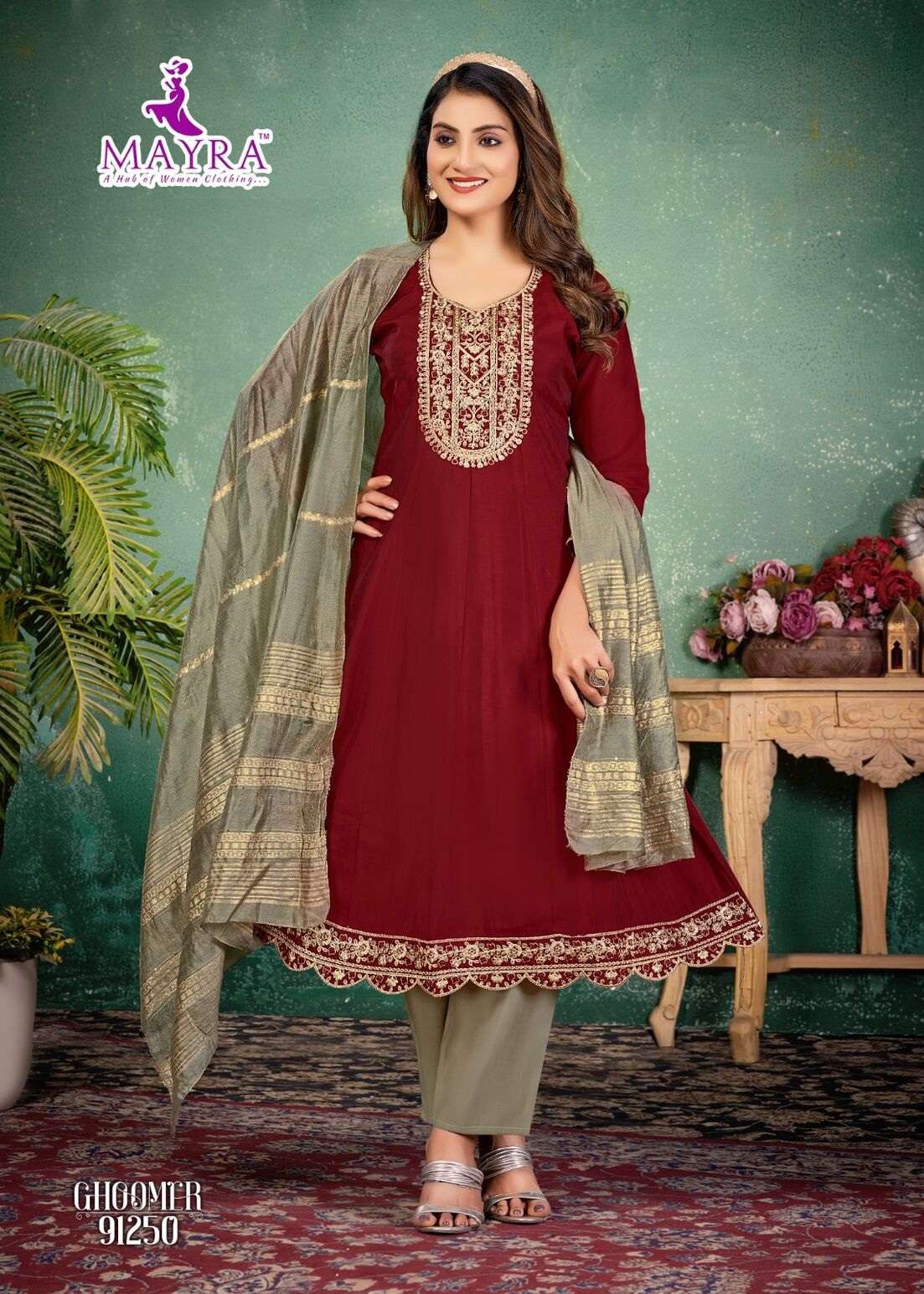 GHOOMER BY MAYRA FASHION IN HEAVY ROMAN SILK WITH SEQUENCE EMBROIDERY GALA WORK 