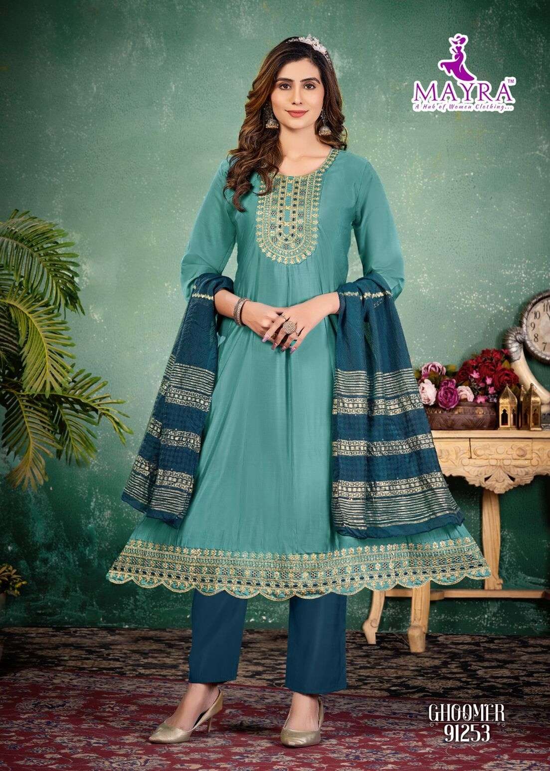 GHOOMER BY MAYRA FASHION IN HEAVY ROMAN SILK WITH SEQUENCE EMBROIDERY GALA WORK 