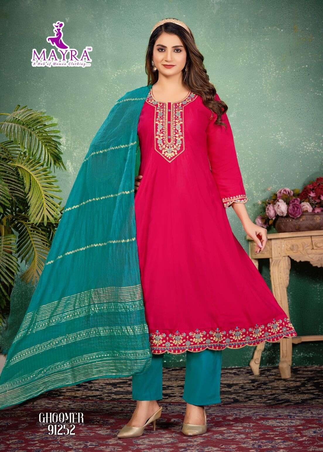 GHOOMER BY MAYRA FASHION IN HEAVY ROMAN SILK WITH SEQUENCE EMBROIDERY GALA WORK 