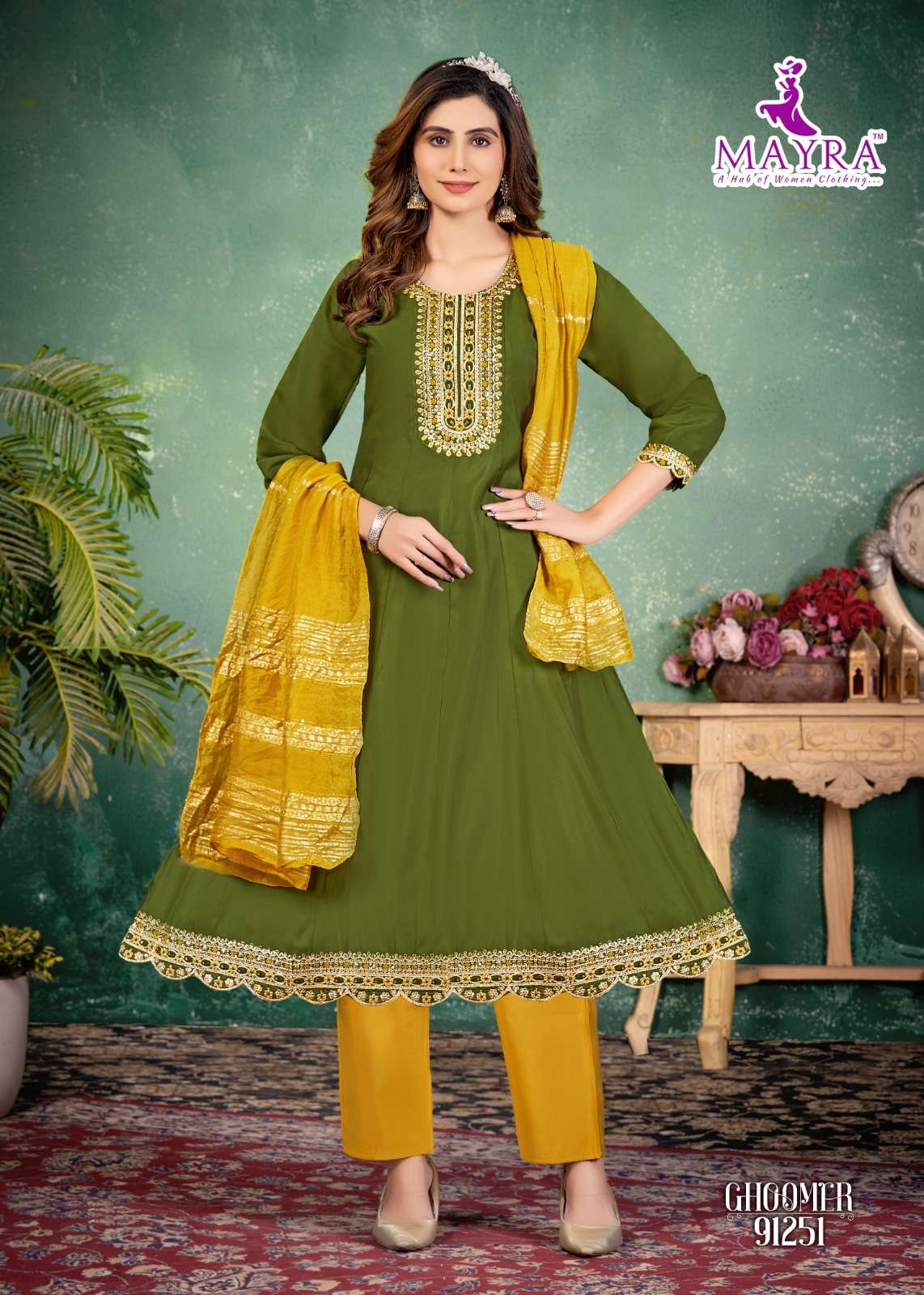 GHOOMER BY MAYRA FASHION IN HEAVY ROMAN SILK WITH SEQUENCE EMBROIDERY GALA WORK 