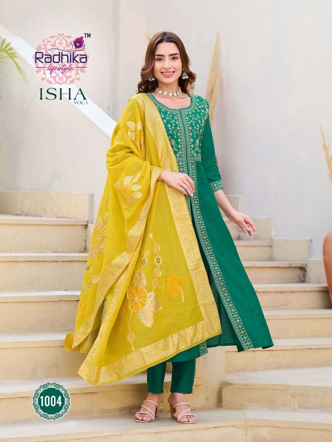ISHA VOL :- 1 BY RADHIKA LIFE STYLE IN ROMAN SILK WITH EMBROIDERY WORK CENTER CUT PATTERN