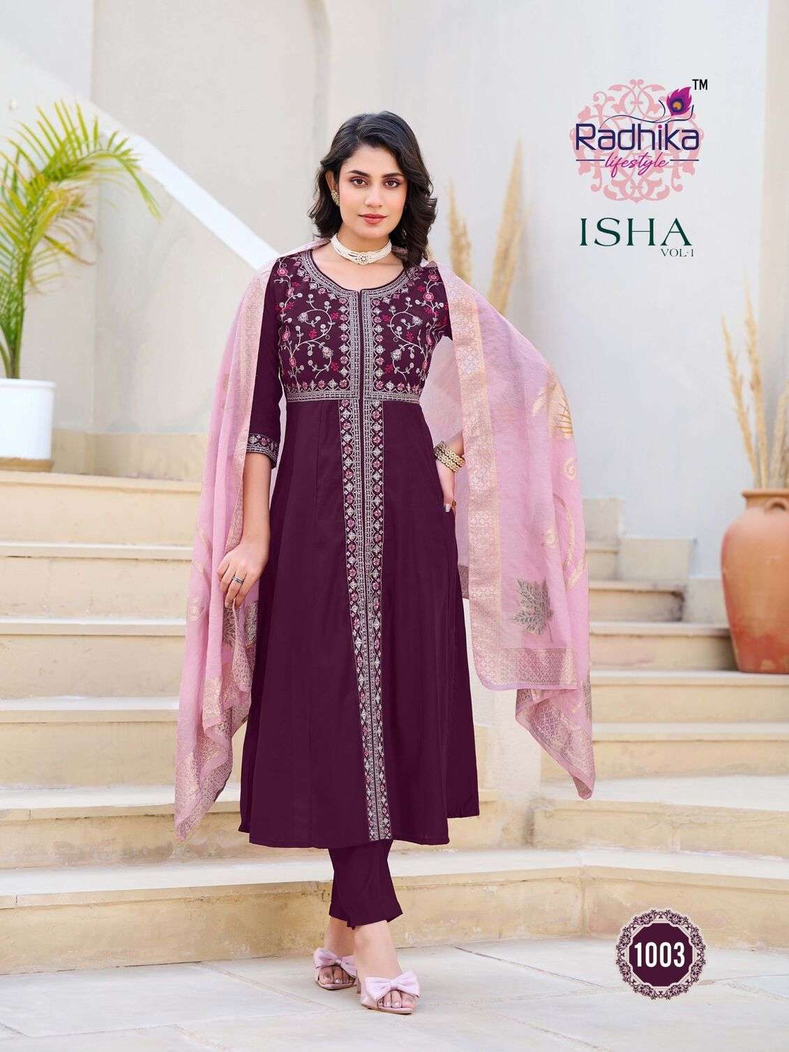 ISHA VOL :- 1 BY RADHIKA LIFE STYLE IN ROMAN SILK WITH EMBROIDERY WORK CENTER CUT PATTERN