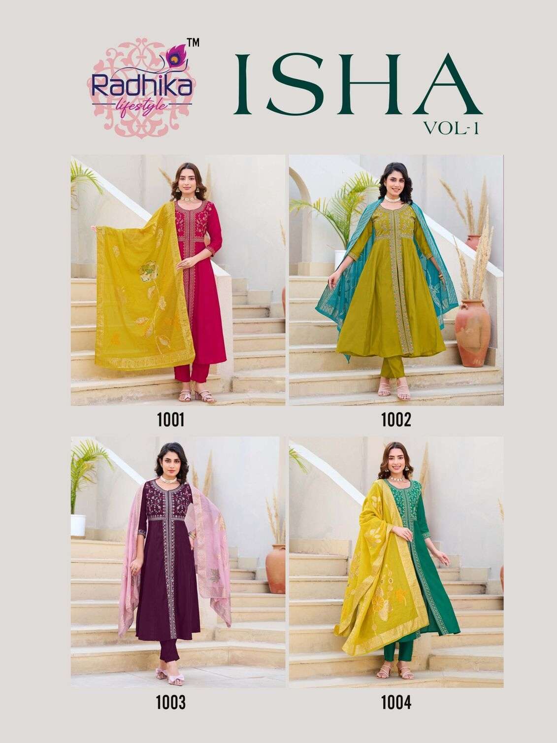 ISHA VOL :- 1 BY RADHIKA LIFE STYLE IN ROMAN SILK WITH EMBROIDERY WORK CENTER CUT PATTERN