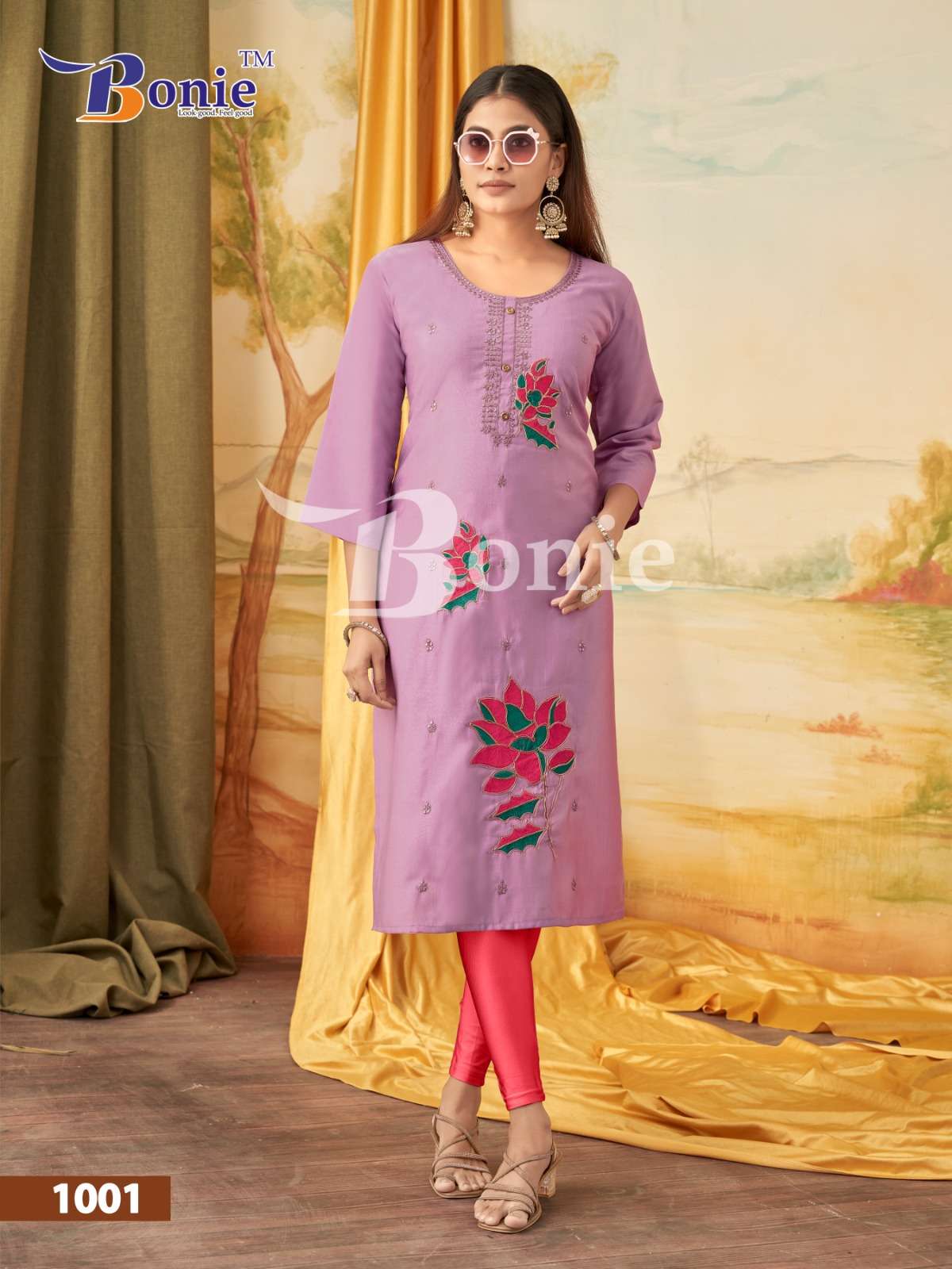 KALKI BY BONIE BRAND IN VERTIGAN APLIC WORK KURTIES REDYMADE CATALOGUE