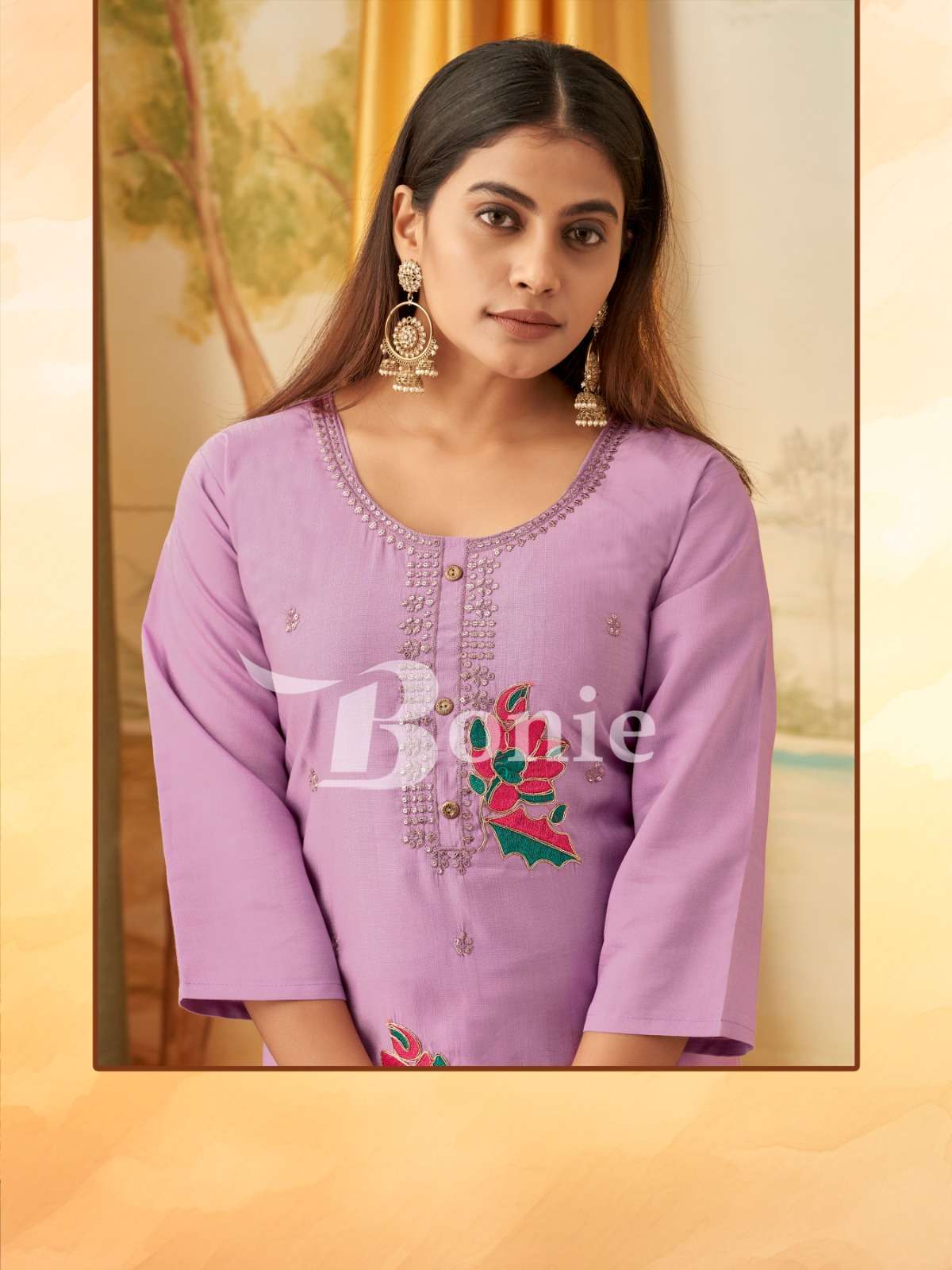 KALKI BY BONIE BRAND IN VERTIGAN APLIC WORK KURTIES REDYMADE CATALOGUE