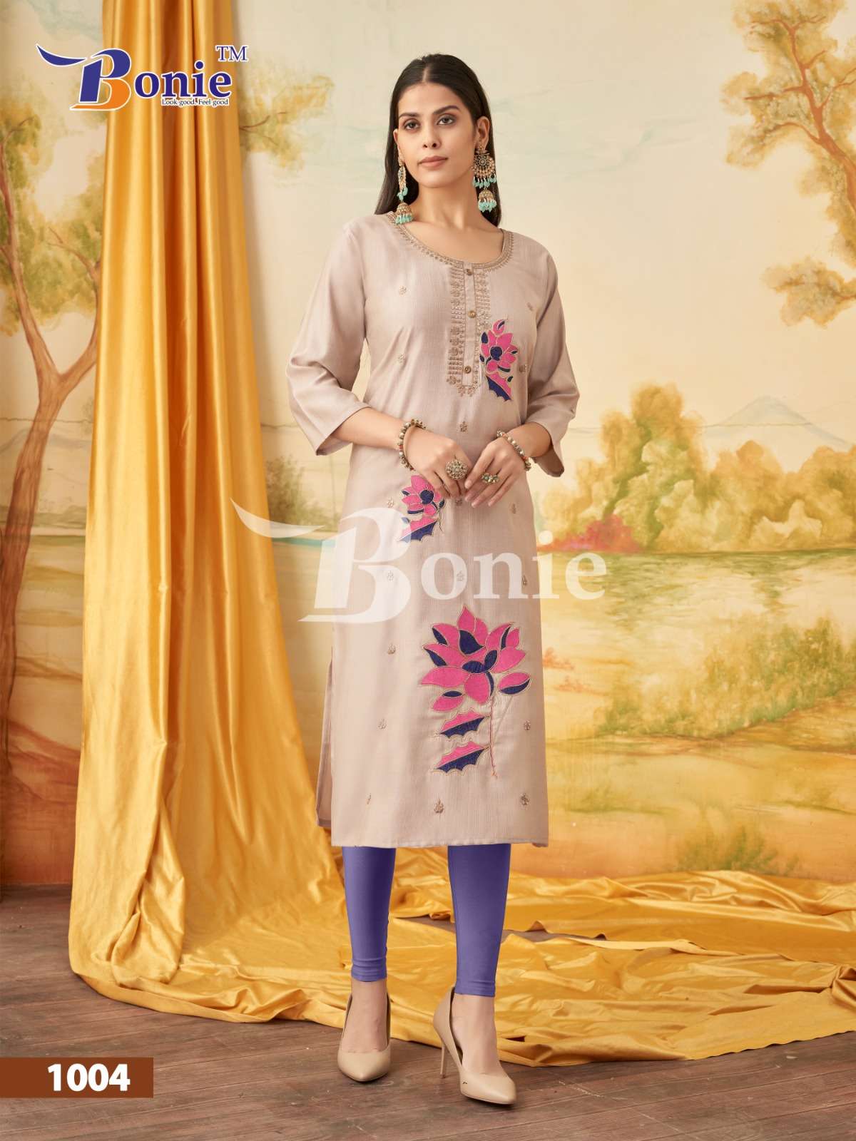 KALKI BY BONIE BRAND IN VERTIGAN APLIC WORK KURTIES REDYMADE CATALOGUE