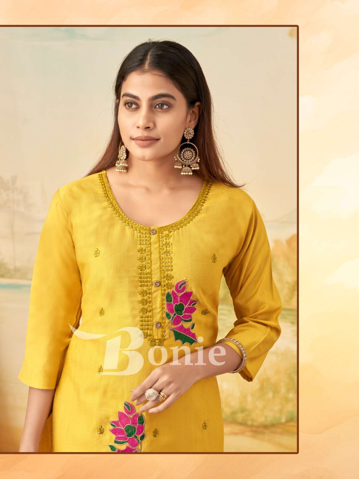 KALKI BY BONIE BRAND IN VERTIGAN APLIC WORK KURTIES REDYMADE CATALOGUE