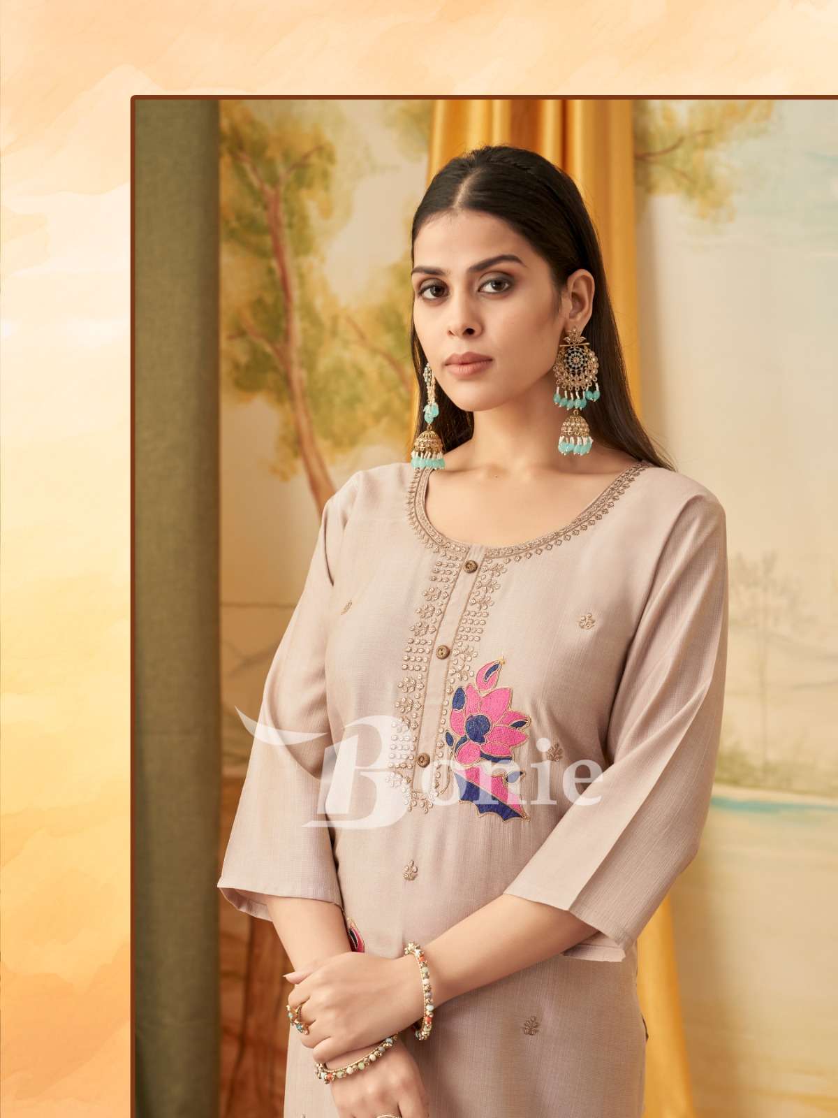 KALKI BY BONIE BRAND IN VERTIGAN APLIC WORK KURTIES REDYMADE CATALOGUE