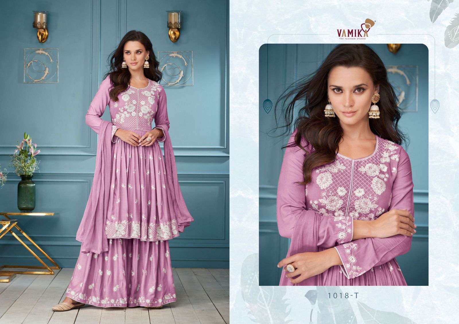 LAKHNAVI VOL-3 HIT LIST BY VAMIKA RAYON EMBROIDERY WHITE THREAD WORK KURTI PLAZO WITH DUPATTA 