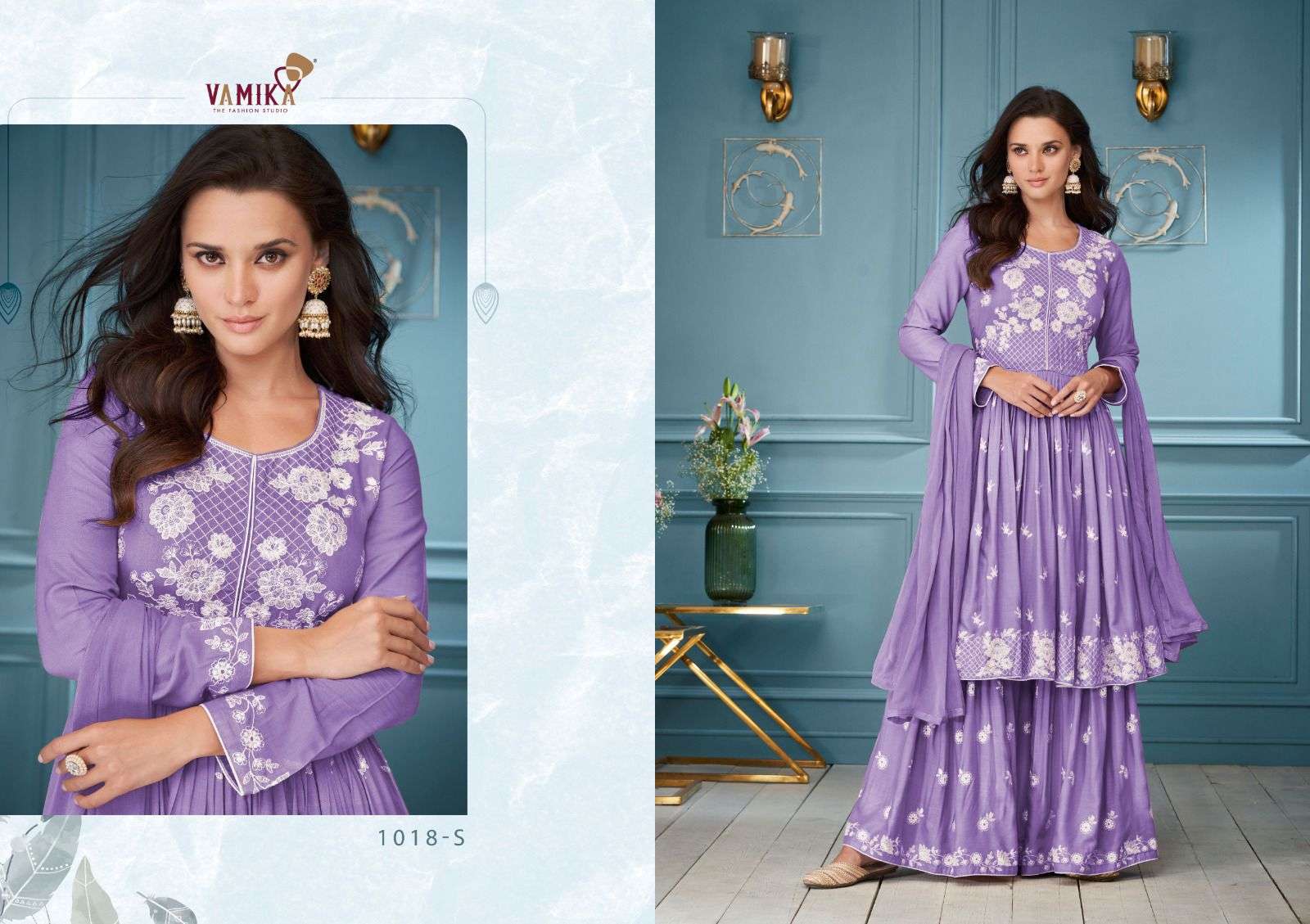 LAKHNAVI VOL-3 HIT LIST BY VAMIKA RAYON EMBROIDERY WHITE THREAD WORK KURTI PLAZO WITH DUPATTA 