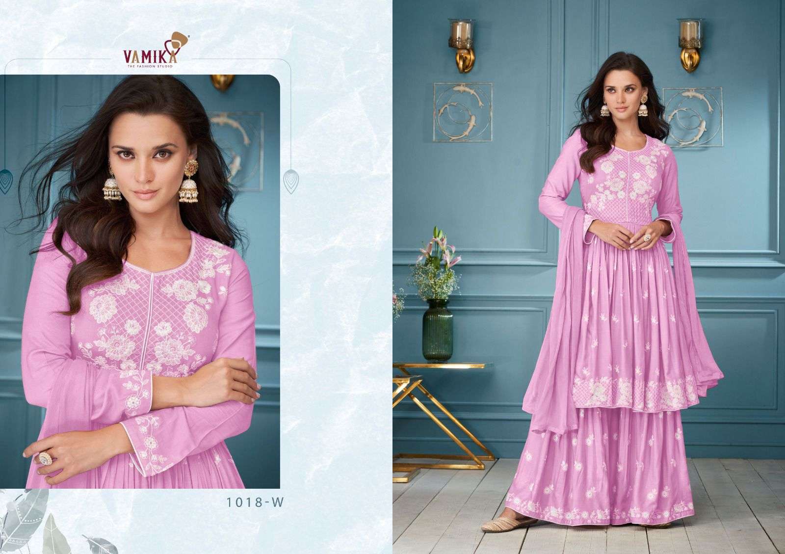 LAKHNAVI VOL-3 HIT LIST BY VAMIKA RAYON EMBROIDERY WHITE THREAD WORK KURTI PLAZO WITH DUPATTA 