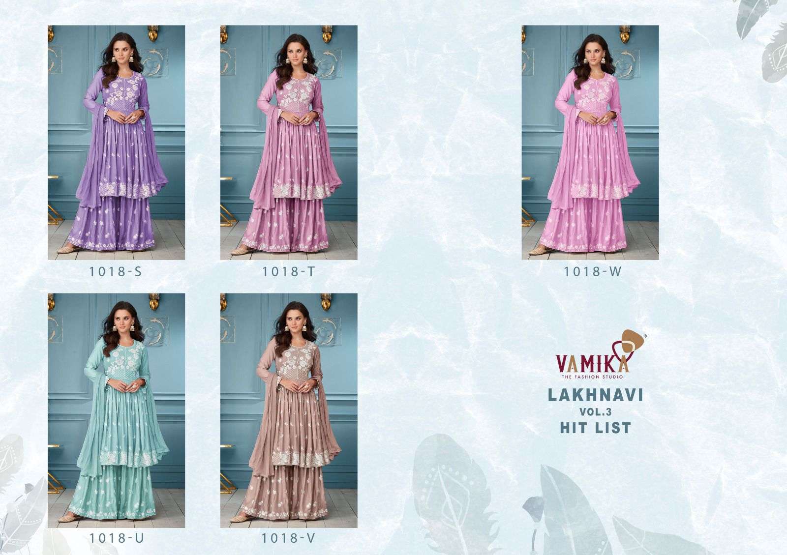 LAKHNAVI VOL-3 HIT LIST BY VAMIKA RAYON EMBROIDERY WHITE THREAD WORK KURTI PLAZO WITH DUPATTA 