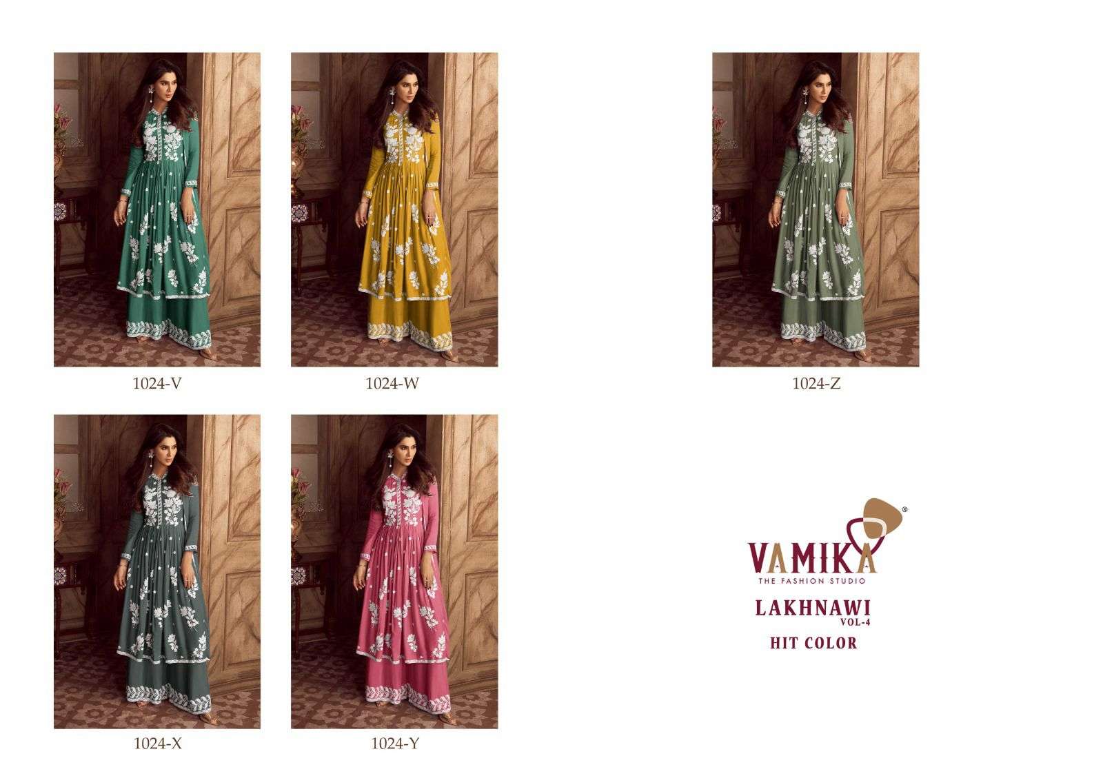 LAKHNAVI VOL:-4 HIT COLOR BY VAMIKA IN HEAVY REYON AND NAZMIN DUPATTA WITH FOUR SIDE LESS