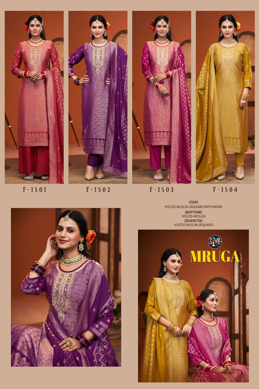 MRUGA BY FOURDOTS IN VISCOS MUSLIN JACQUARDS WITH WORK AND DUPATTA 