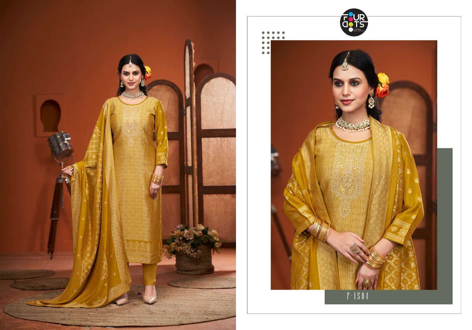 MRUGA BY FOURDOTS IN VISCOS MUSLIN JACQUARDS WITH WORK AND DUPATTA 