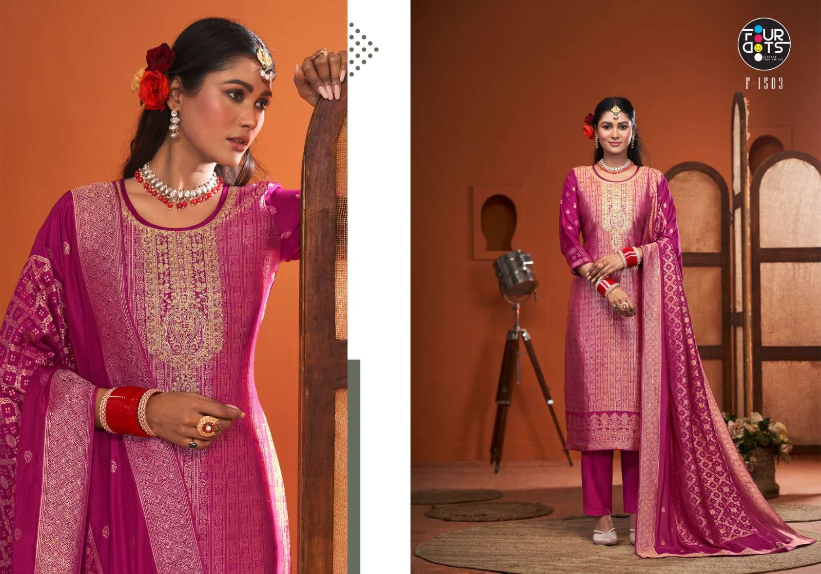 MRUGA BY FOURDOTS IN VISCOS MUSLIN JACQUARDS WITH WORK AND DUPATTA 