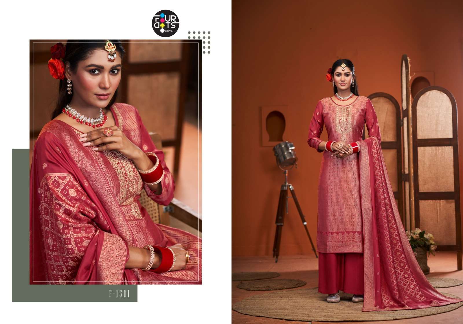 MRUGA BY FOURDOTS IN VISCOS MUSLIN JACQUARDS WITH WORK AND DUPATTA 