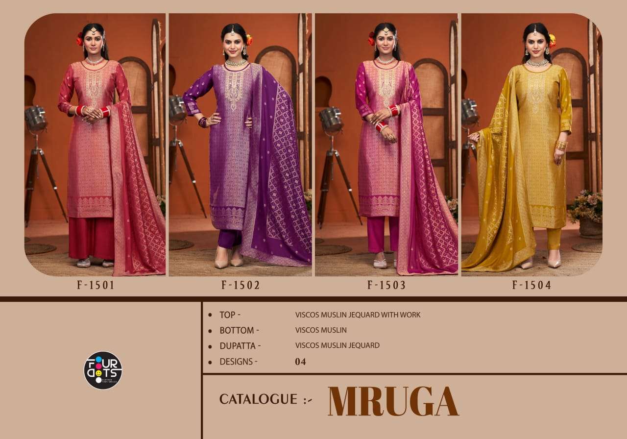 MRUGA BY FOURDOTS IN VISCOS MUSLIN JACQUARDS WITH WORK AND DUPATTA 