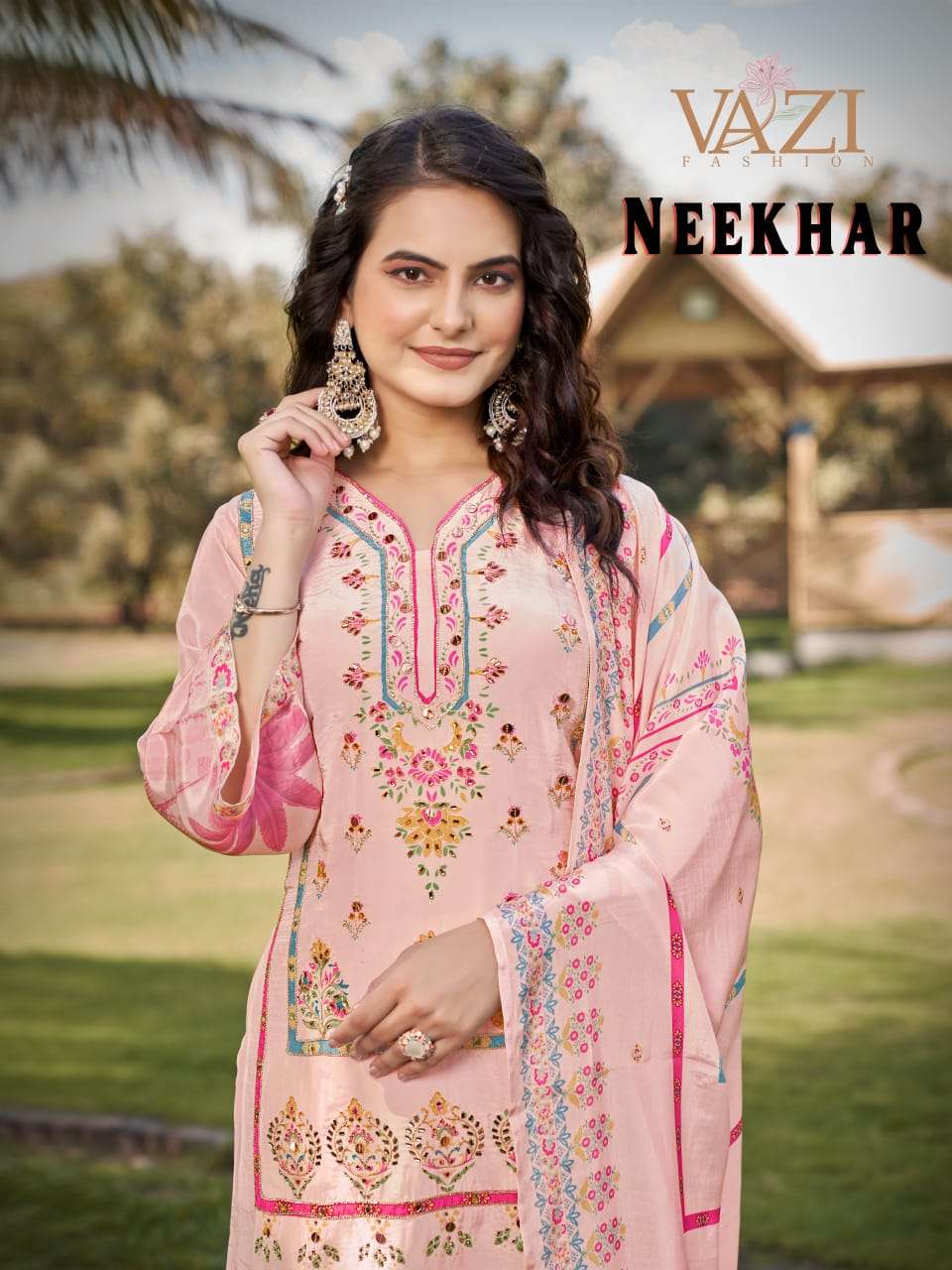 NEEKHAR BY VAZI FASHION IN PURE NATURAL CREP WITH HAND WORK WITH SEPARATE INNER