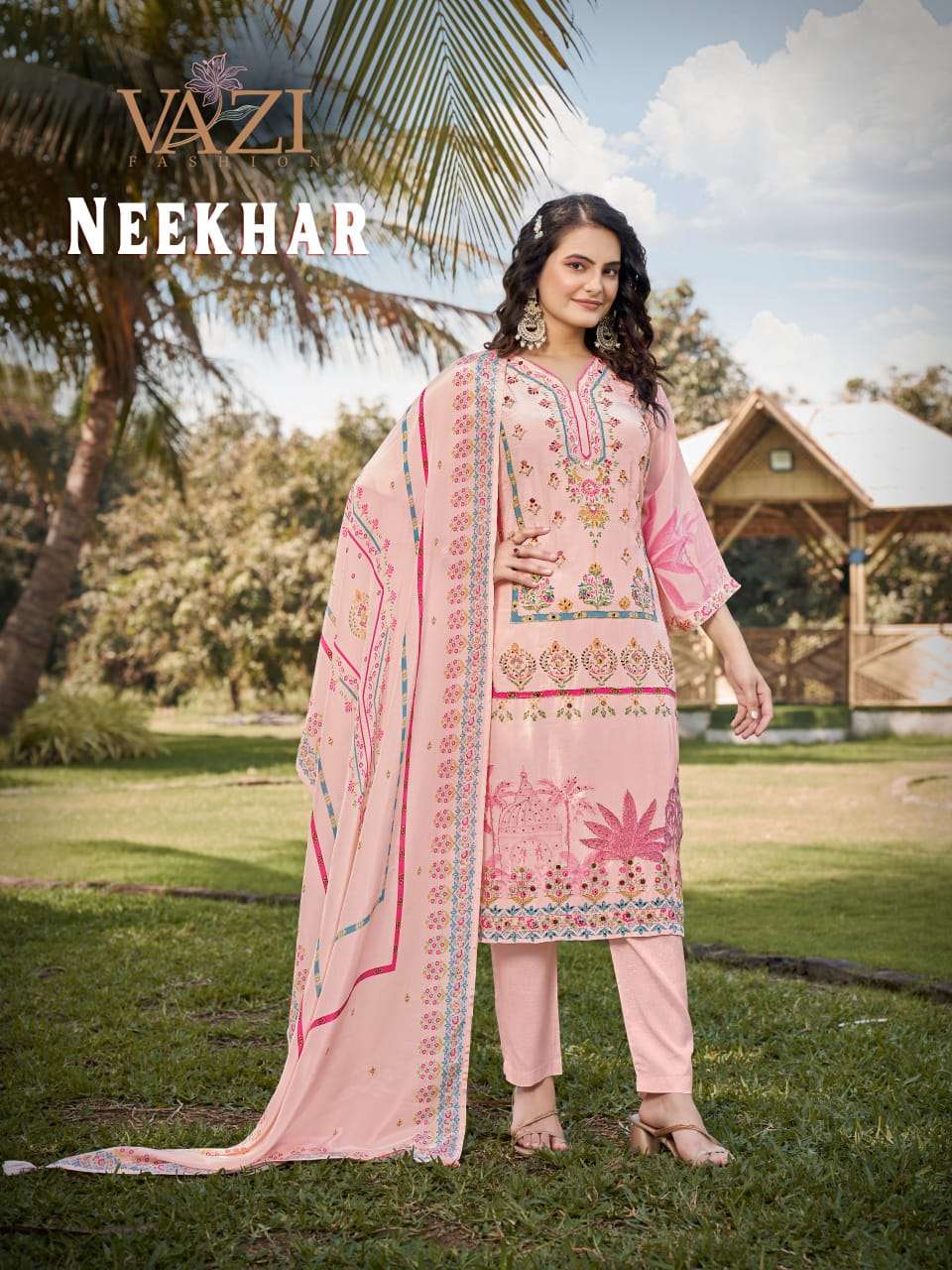 NEEKHAR BY VAZI FASHION IN PURE NATURAL CREP WITH HAND WORK WITH SEPARATE INNER
