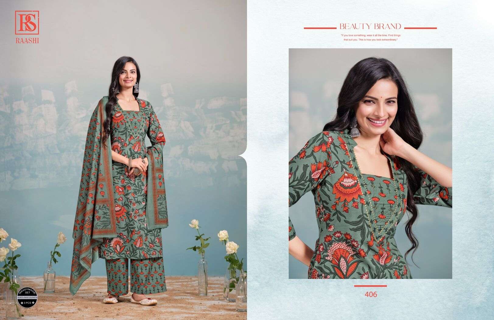 RAASHI BY RANGI SANGI IN COTTON COLLECTION WITH ZARI SEQUENCE HANDWORK KURTI