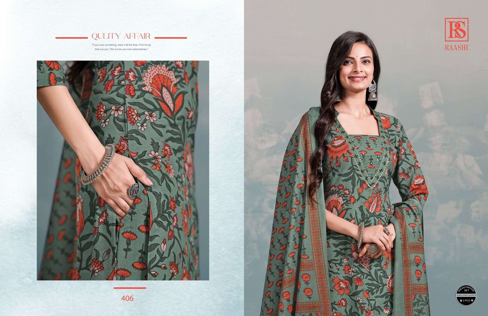 RAASHI BY RANGI SANGI IN COTTON COLLECTION WITH ZARI SEQUENCE HANDWORK KURTI