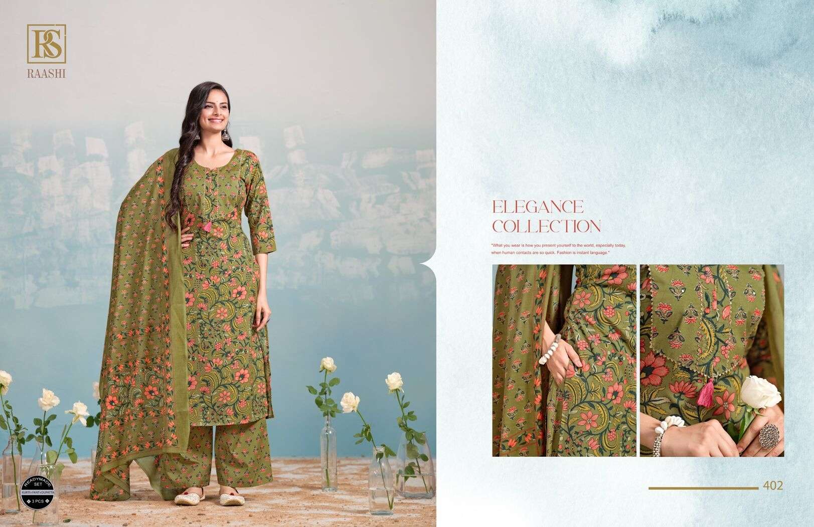 RAASHI BY RANGI SANGI IN COTTON COLLECTION WITH ZARI SEQUENCE HANDWORK KURTI