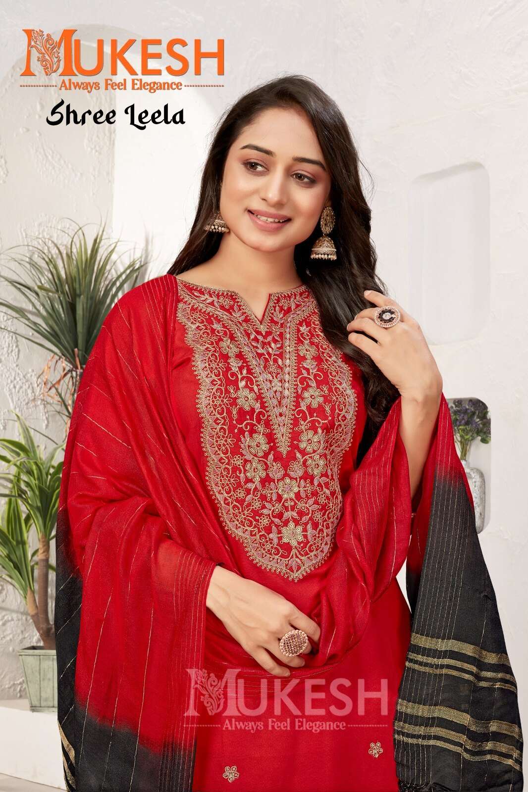 SHREE LEELA BY MUKESH IN RAYON WITH QUARDING EMBROIDERY BUTTI & NACK VISCOSE CHANDERI DUPATTA 