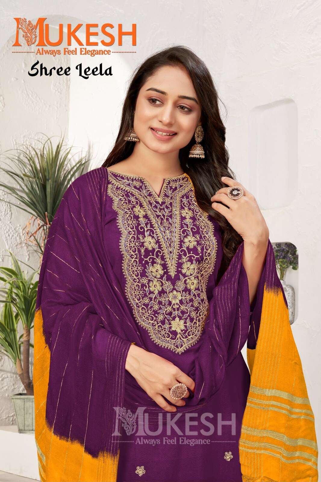 SHREE LEELA BY MUKESH IN RAYON WITH QUARDING EMBROIDERY BUTTI & NACK VISCOSE CHANDERI DUPATTA 