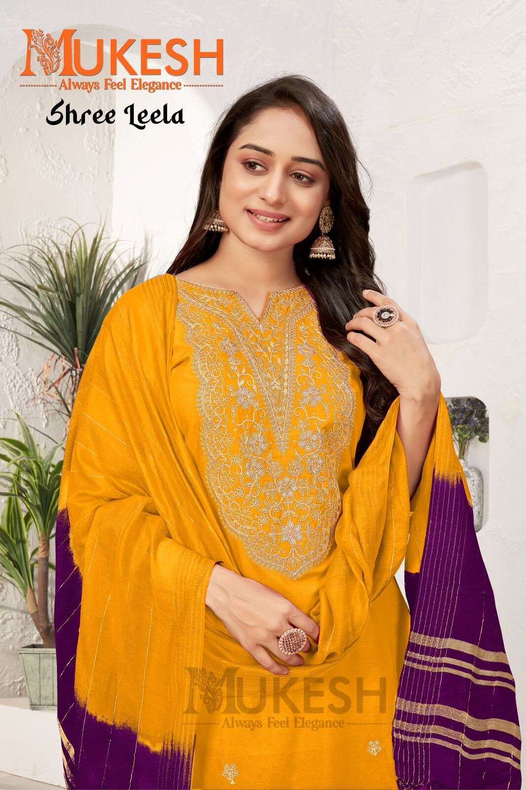 SHREE LEELA BY MUKESH IN RAYON WITH QUARDING EMBROIDERY BUTTI & NACK VISCOSE CHANDERI DUPATTA 