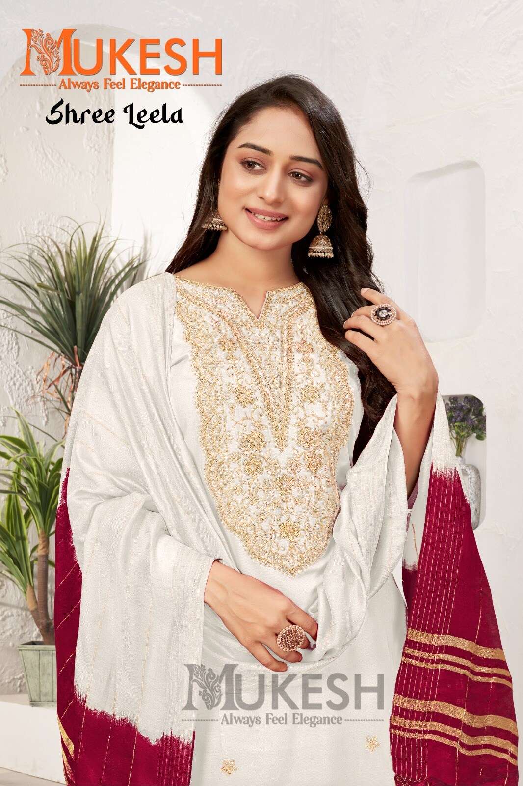 SHREE LEELA BY MUKESH IN RAYON WITH QUARDING EMBROIDERY BUTTI & NACK VISCOSE CHANDERI DUPATTA 