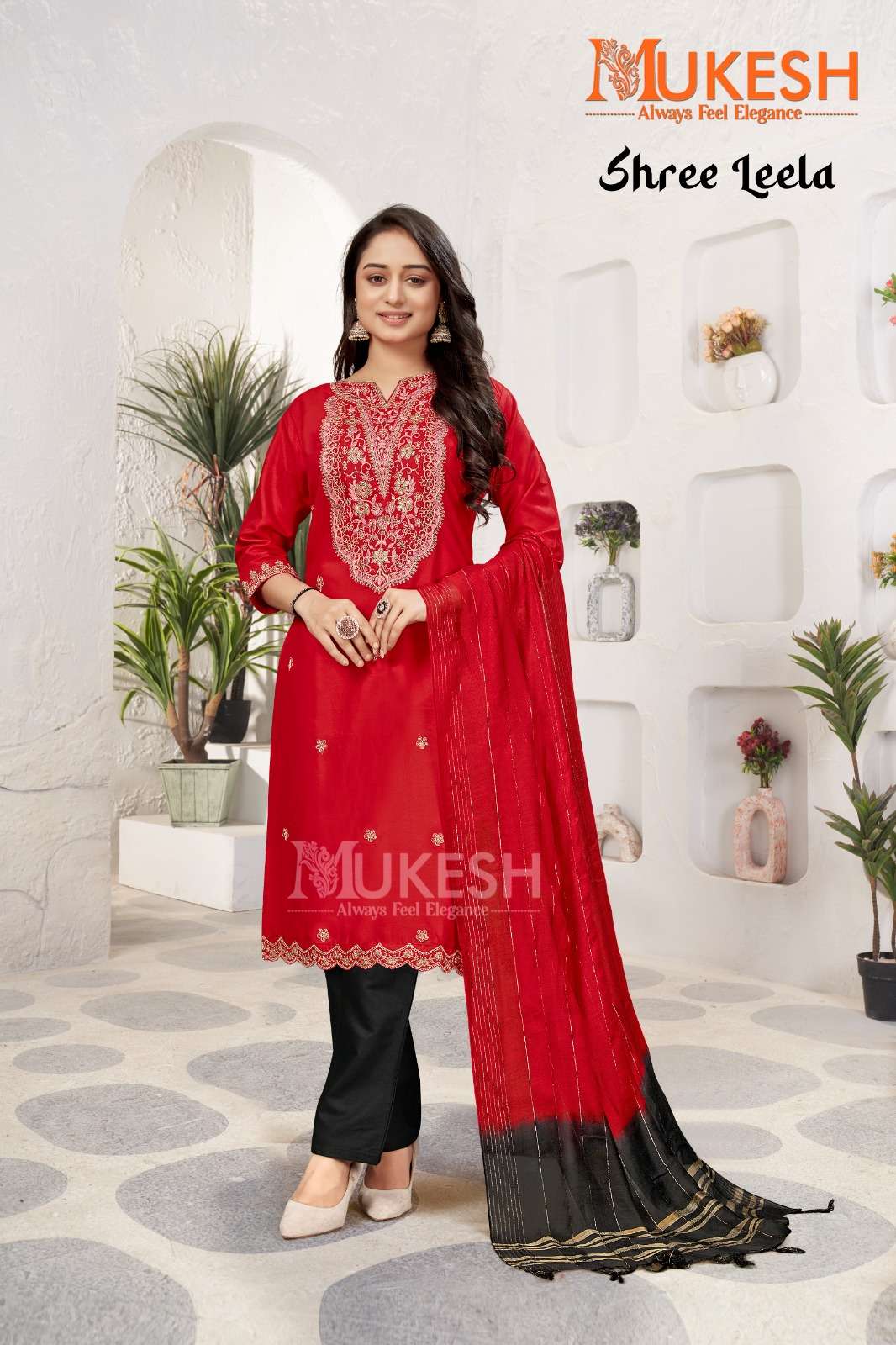 SHREE LEELA BY MUKESH IN RAYON WITH QUARDING EMBROIDERY BUTTI & NACK VISCOSE CHANDERI DUPATTA 