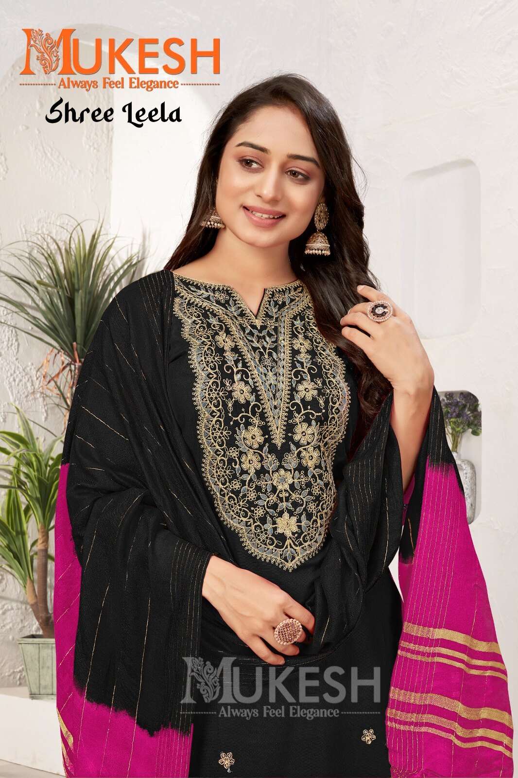 SHREE LEELA BY MUKESH IN RAYON WITH QUARDING EMBROIDERY BUTTI & NACK VISCOSE CHANDERI DUPATTA 