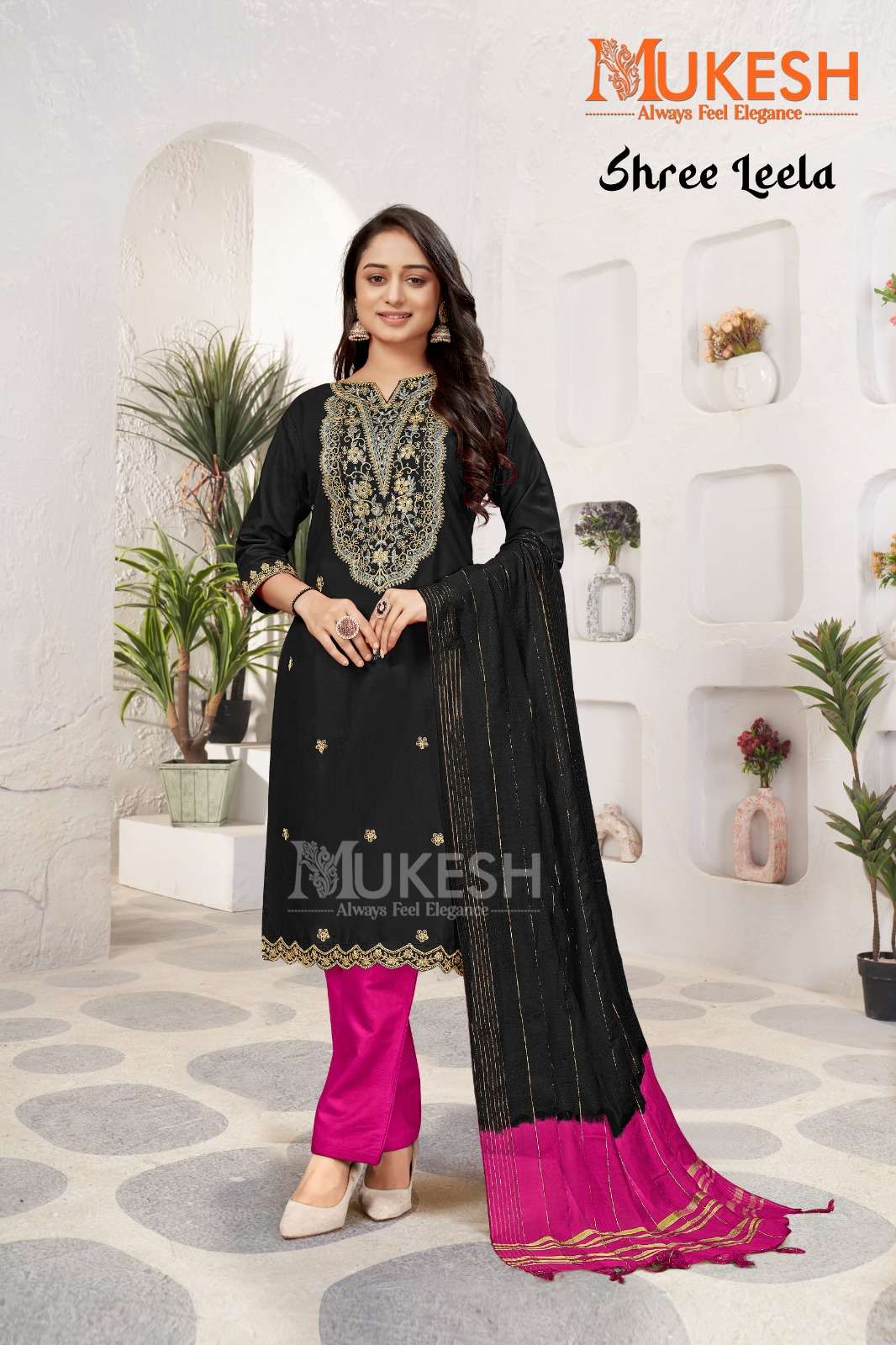 SHREE LEELA BY MUKESH IN RAYON WITH QUARDING EMBROIDERY BUTTI & NACK VISCOSE CHANDERI DUPATTA 