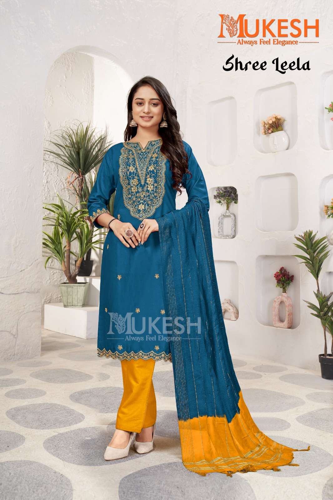 SHREE LEELA BY MUKESH IN RAYON WITH QUARDING EMBROIDERY BUTTI & NACK VISCOSE CHANDERI DUPATTA 